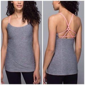 Lululemon Womens Dancing Warrior Tank 6 Heathered Slate Grapefruit Strap…